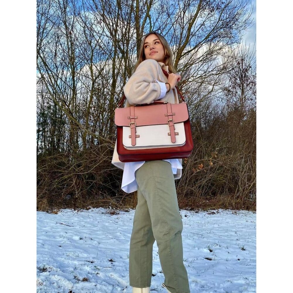 Pink & White Structured Backpack Satchel - Picture 2 of 7